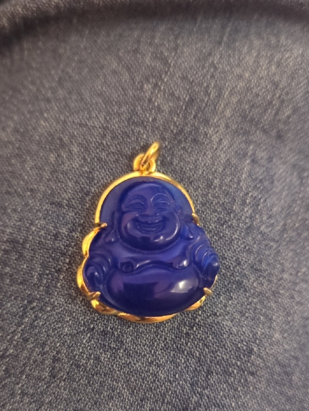 New Gold-Trim Blue Laughing Buddha Pendant Necklace - Women Jewelry